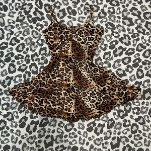 Sourpuss Brown and Black Leopard Babydoll Dress Spaghetti Strap